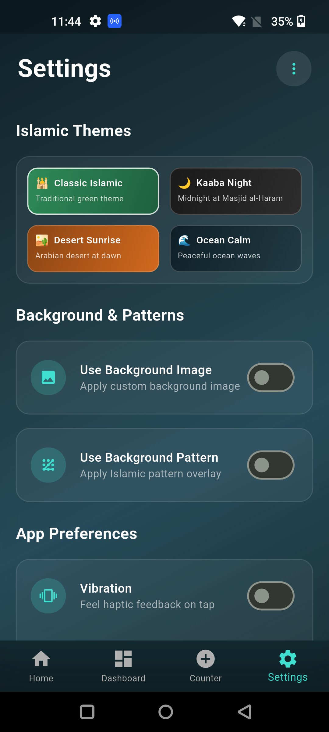 Tasbeeh Counter — beautiful Islamic themes with complete privacy